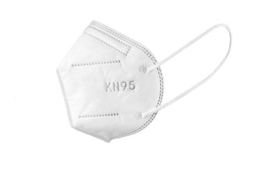 KN95 FFP2 Face maskesi beyaz arkaplanda izole edildi. Coronavirüs Covid-19 'a karşı kişisel koruma ekipmanları.