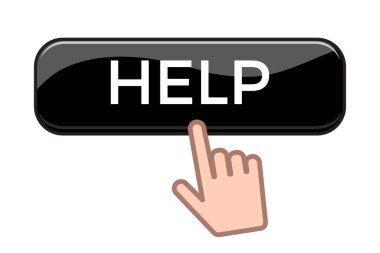 Beyaz arkaplanda el tıklama yardım düğmesi izole edildi. Düz vektör illüstrasyonu