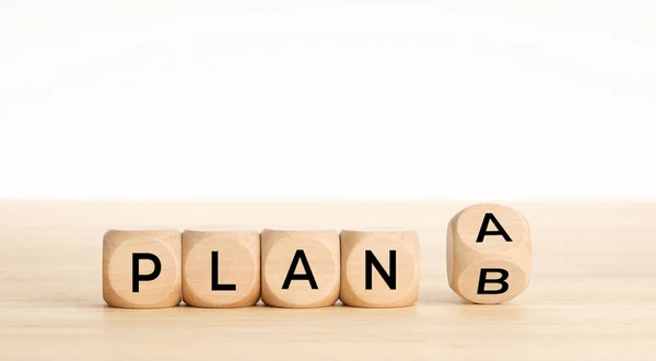 Wooden Cube Blocks Plan Change Plan Text Table Copy Space — Stock Photo, Image