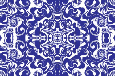 Sıvı mürekkep soyut arkaplan dokusu. Sanatsal Mavi ve Beyaz Kusursuz desen. Vektör illüstrasyonu