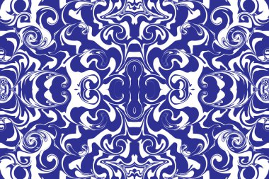 Sıvı mürekkep soyut arkaplan dokusu. Sanatsal Mavi ve Beyaz Kusursuz desen. Vektör illüstrasyonu