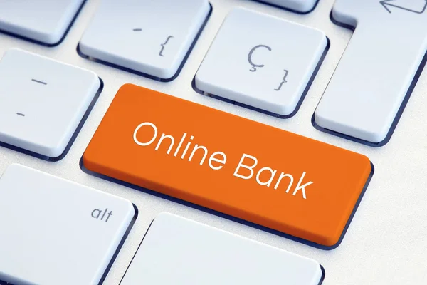 Online Bank Word on orange color Keyboard Key