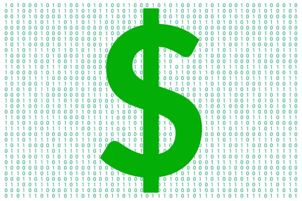 Bir Dolar Dijital Para Birimi Sıfır Ikili Kod Rakamı Kripto — Stok Vektör
