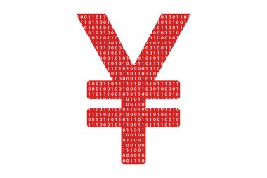 Dijital Renminbi ya da Yuan para birimi ve sıfır ikili kod rakamı. Çin kripto para birimi elektronik para ve dijital bankacılık. Vektör illüstrasyonu
