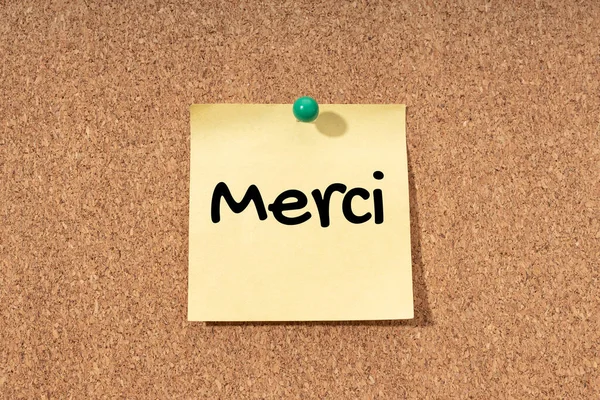 Terima Kasih Kata Dalam Bahasa Perancis Pada Catatan Kuning Papan — Stok Foto