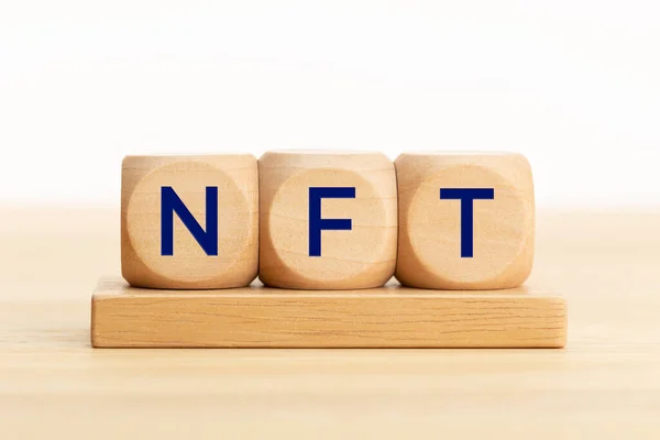 Nft Text Wooden Blocks Non Fungible Token Copy Space White — Stock Photo, Image