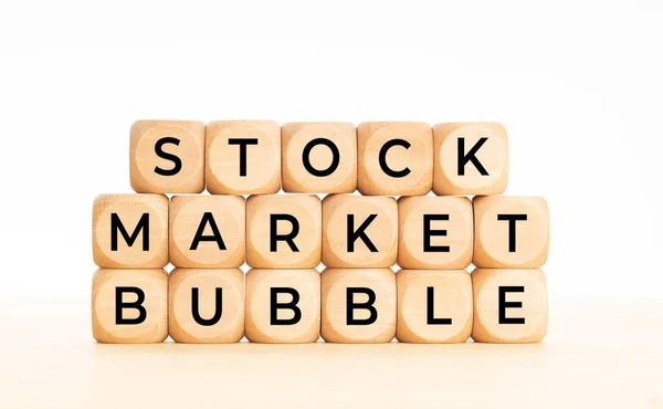Stock Market Bubble Words Wooden Blocks Financial Crash Concept — Stock Photo, Image
