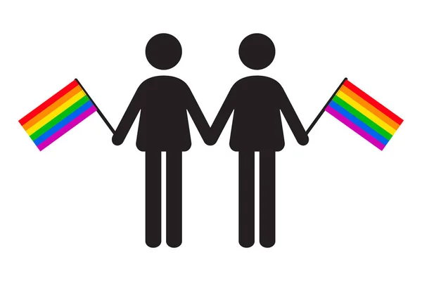 Ícone Dois Homens Segurando Bandeira Rainbow Gay Ilustração Vetor Ícone — Vetor de Stock