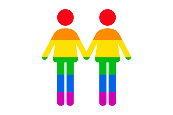 两名男子图标彩虹同性恋的旗帜孤立在白色背景 Lgbtq骄傲图标矢量说明 — 图库矢量图片