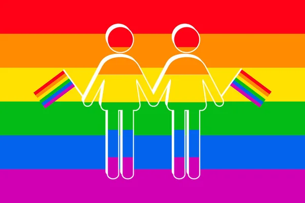 Icono Dos Hombres Sosteniendo Bandera Rainbow Gay Icono Orgullo Lgbtq — Vector de stock