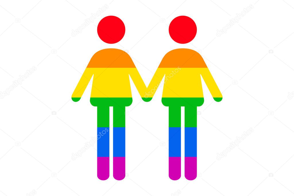 Two man icon Rainbow Gay flag isolated on white background. LGBTQ pride icon vector illustration