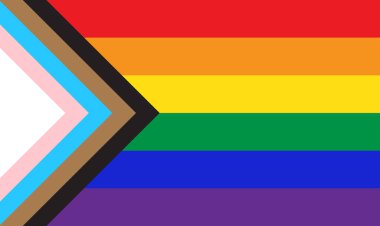 Yeni LGBTQ gurur bayrağı. Siyah, kahverengi ve trans gurur çizgileri de dahil. Düz vektör illüstrasyonu