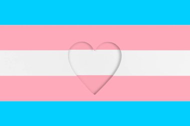 Transseksüel bayrak geçmişi. Kalp şeklinde kesilmiş kartondan basılmış. Üst görünüm