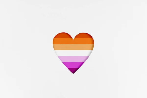 Bandeira Lésbica Forma Coração Isolado Fundo Papelão Branco Cartão Impresso — Fotografia de Stock