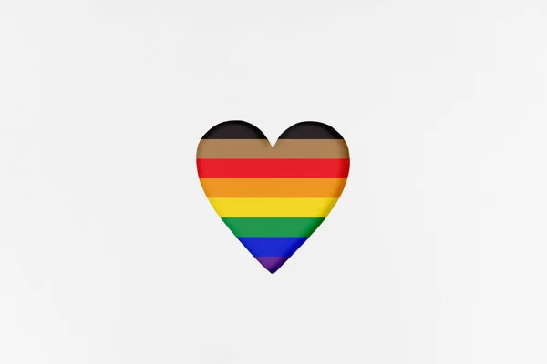 Forma Coração Com Nova Bandeira Orgulho Lgbtq Redesenhada Papelão Branco — Fotografia de Stock