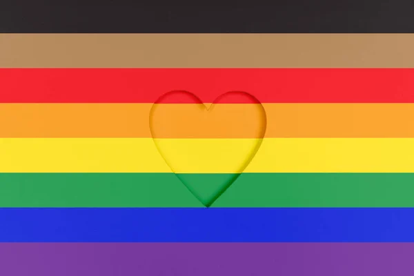 Nieuwe Herontworpen Lgbtq Trots Vlag Achtergrond Regenboog Bedrukt Karton Met — Stockfoto