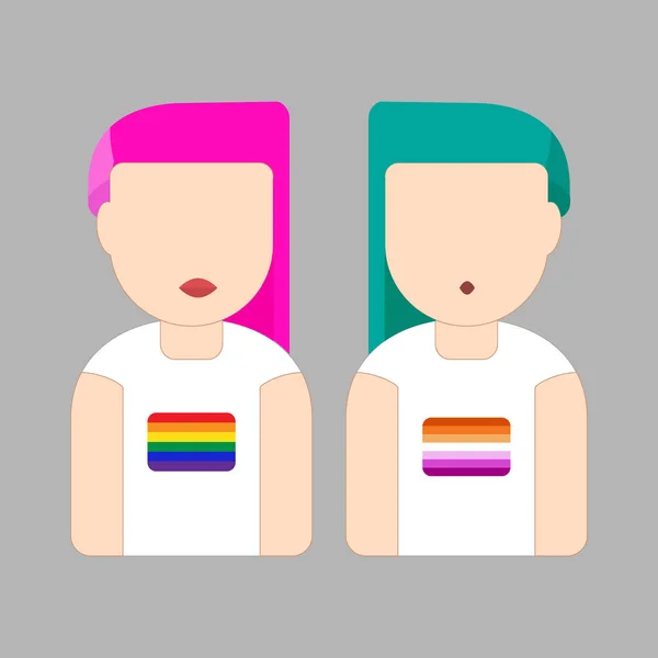 Couple Portrait Cartoon Wearing Shirt Lesbian Gay Pride Flag Flag — ストックベクタ
