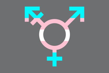 Cinsiyet değiştirme sembolü ve içinde transseksüel bayrağı var. Vektör illüstrasyonu