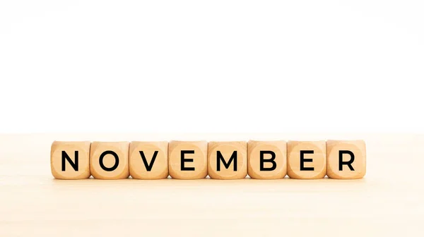November Word Wooden Blocks Copy Space White Background — Stock Photo, Image