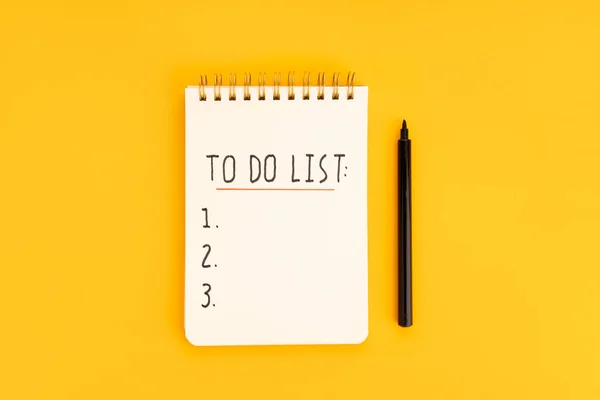 List Spiral Notepad Isolated Yellow Background Top View — 图库照片