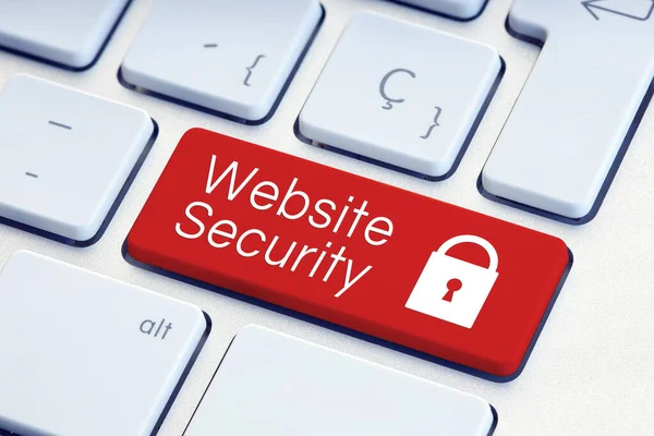 Website Security word and padlock icon on red computer keyboard
