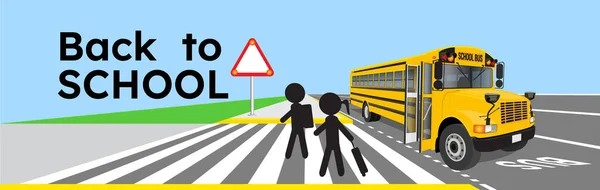 Kembali Tempat Sekolah Dari Sekolah Bus Kuning Penyeberangan Sinyal Lalu — Stok Foto