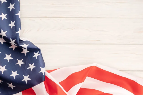 Bandeira Americana Mesa Madeira Rústica Branca Com Espaço Cópia Vista — Fotografia de Stock