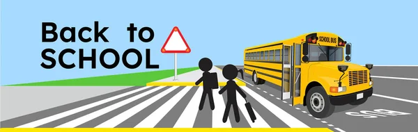 Kembali Tempat Sekolah Dari Bus Sekolah Kuning Penyeberangan Sinyal Lalu — Stok Foto
