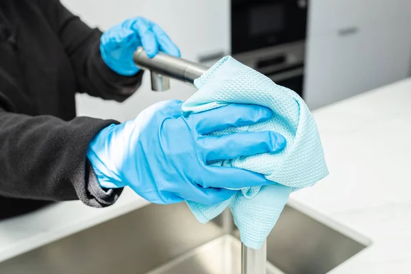 Hands Protective Glove Cleaning Modern Tap Rag Minimalist Domestic Kitchen — Stok fotoğraf