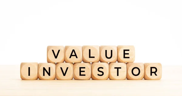 Value Investor Phrase Wooden Block Shape Copy Space White Background — Stock Photo, Image