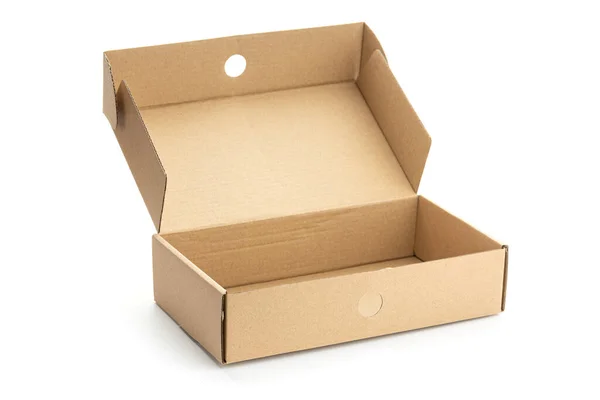 Otevřít Kartónovou Krabici Izolované Bílém Pozadí — Stock fotografie
