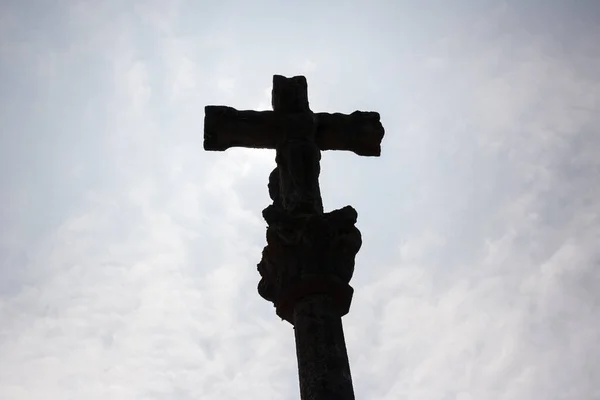 Cruz Piedra Llamada Cruceiro Contra Cielo Azul Galicia España — Foto de Stock