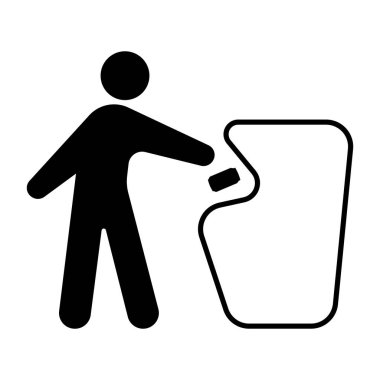 Çöp kutusuna çöp atan kişi tek renkli grafik illüstrasyonuName