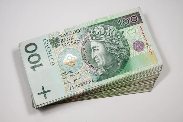 Poland currency zloty - PLN - in notes 100 — Stock Photo, Image