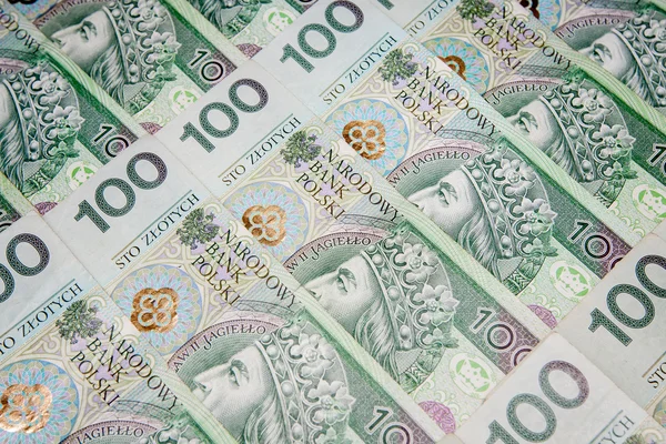 Poland currency zloty - PLN - in notes 100 — Stock Photo, Image