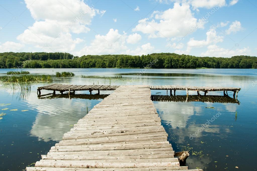 Bridge over a lake in the woods