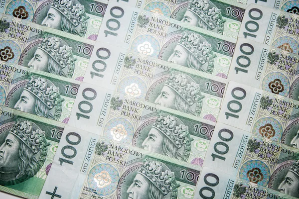 Polish currency banknotes as a background 100 zl — Stock Photo, Image