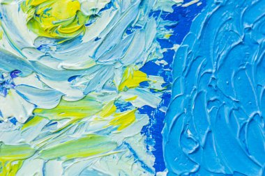 Tuval üzerine çok renkli yağlı boyalarla boyanmış bir resim. Çizimin ayrıntıları.