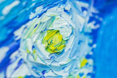 Tuval üzerine çok renkli yağlı boyalarla boyanmış bir resim. Çizimin ayrıntıları.