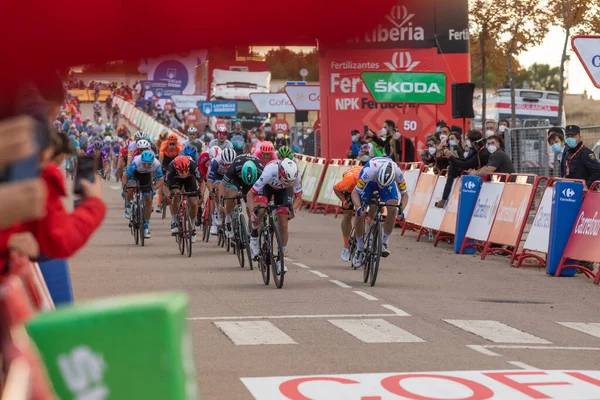 Ejea Los Caballeros España Octubre 2020 Ciclistas Diferentes Equipos Pedaleando — Foto de Stock