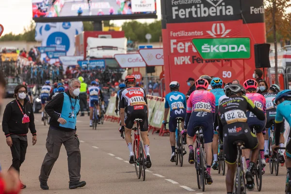 Ejea Los Caballeros Španělsko Října 2020 Cyklisté Sportovci Oblasti Cílové — Stock fotografie