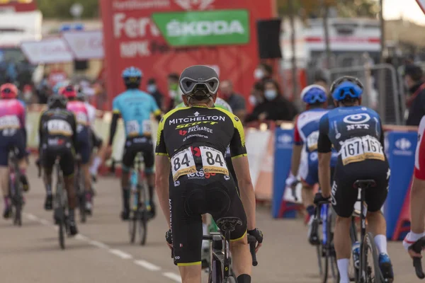Ejea Los Caballeros Spain October 2020 Cyclists Athletes Area Finish — 图库照片