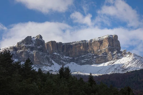 Snowy Berglandschap Aragonese Pyreneeën Selva Oza Vallei Hecho Anso Huesca — Stockfoto