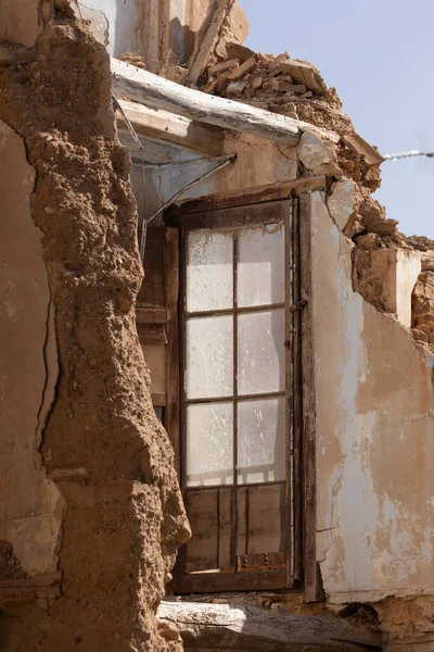 Remains of a house in ruins, with adobe walls, in the small town of Ambel, in the Campo de Borja region, Zaragoza, Aragon, Spain. Visible effect of depopulation and emptied Spain.