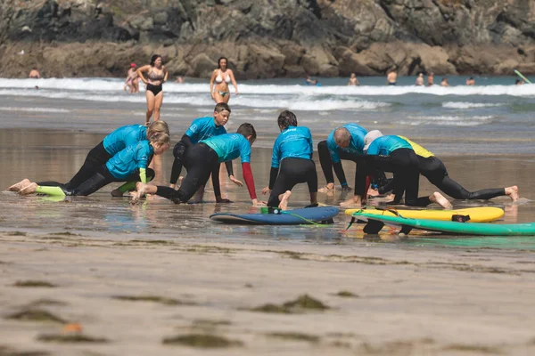 Galice Espagne Août 2020 Cours Surf Sur Plage San Antonio — Photo