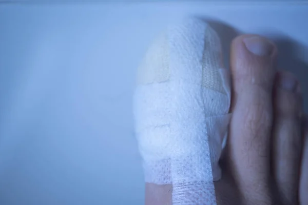 Grande Dedo Bandagem Pés Feridos Centro Hospital Clínica Médica — Fotografia de Stock