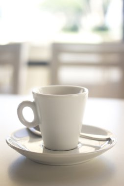 Coffee expresso cup spoon saucer restaurant cafe bar