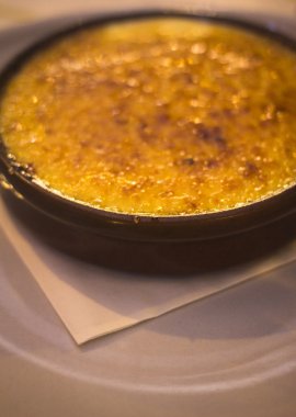 Creme brulee crema Catalana dessert in  restaurant