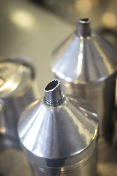 Coffee sugar milk dispensers in cafe bar — Stock fotografie