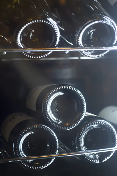 Vino bottiglie rack frigo cooler — Foto Stock